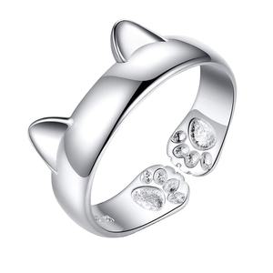 Mode Kattenoren <span class=keywords><strong>Ring</strong></span> 925 Sterling Zilveren Kattenring Wit Verguld Kutjesring - Product Image 1