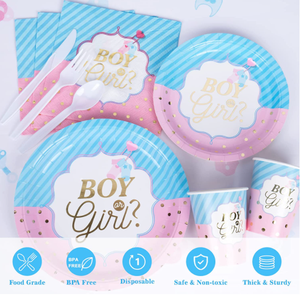 Gender Reveal Party supplies Set di stoviglie usa e getta piatti per la cena di carta tazze tovagliolo per lui o lei Baby Shower Pink/Blue Decor - Product Image 5