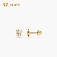 Boucles d'oreilles en diamant de laboratoire, Piercings en or pur 14 carats, Lot de piercings en or, Fermoirs à vis en or blanc 14 carats