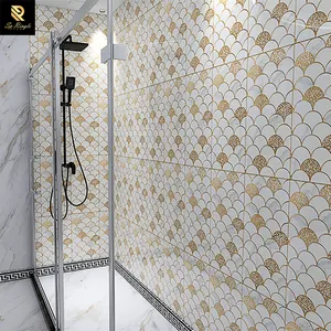 Springle tile Badezimmer Luxus Gold dekorative Wasserstrahl Marmor Fischs chuppen Keramik Wand fliese für Hotel