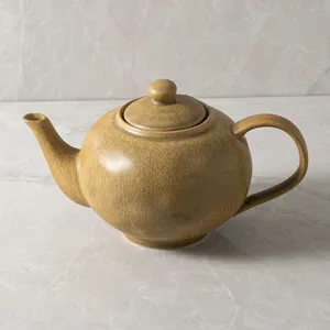 Hot Sale Porcelain EspressoTea Pot Drinkware Tableware Bottle Reactive Glazed Kiln Brown Vintage Ceramic Teapot With Handle