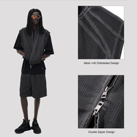 Chaleco de Malla Transpirable de Alta Calidad, Camiseta sin Mangas Holgada Informal, Pantalones Cortos con Cremallera Vintage Desgastados para Hombre, Traje de Camiseta sin Mangas