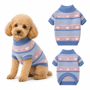Soft Heart Striped Turtleneck Knit Dog Sweater Short Sleeve Curved Hem Warm Winter Pet <b>Clothes</b> Pet Knit Jumper For Small Puppy - Product Image 1