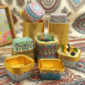 Meilleures ventes de moules à <span class=keywords><strong>pâtisserie</strong></span> jetables Beigu, style bohème, bord doré, carrés, personnalisables, gobelets en papier pour gâteaux et muffins, four - Product Image 1