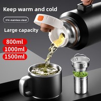 Thermos à double paroi en acier inoxydable 316 de grande capacité pour les sports de plein air pour hommes, avec double couvercle, 12-24 heures