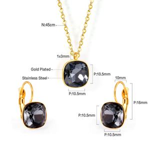 Popular Gorgeous Silvery Black Gem Gold Plated Stainless Steel Pendant <b>Necklace</b> Earrings Jewelry <b>Set</b> for Women - Product Image 2