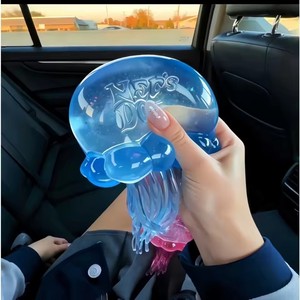 2026 Transparent Glitter Blue Jellyfish <b>Mini</b> Squishy Toy Super Soft Squeeze Stress Ball Sensory Fidget Toy Anxiety Relief - Product Image 1