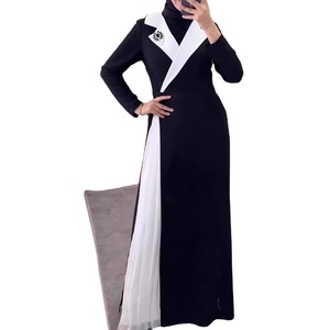Vendita all'Ingrosso 2026 Autunno e Inverno Nuovo Elegante Abito Lungo da Donna con Maniche Lunghe e Pieghe a Contrasto di Colore - Product Image 2