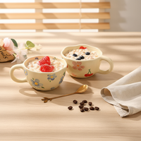 Mug à café en céramique rétro à motif floral, large ouverture, 10 oz/300 ml, pour boissons chaudes, thé, lait, cadeau d'affaires, vaisselle