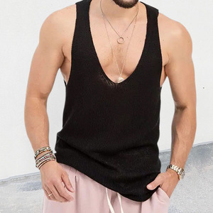 Chaleco de Punto con Cuello en V para Hombre, Corte Holgado, Color Sólido, Fibra Acrílica, Ropa de Verano, Tallas M, L, XL, XXL - Product Image 2