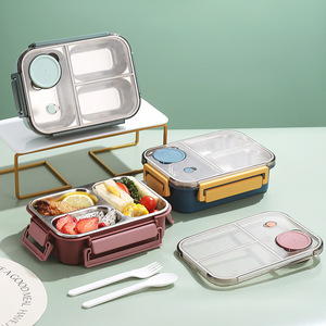 Wholesale Stainless Steel 3-<b>Compartment</b> Divided Bento <b>Box</b> Tableware Adults Kids Students Portable Leakproof Food Grade <b>Lunch</b> - Product Image 4