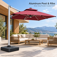Parasol cantilever 3x4M avec manivelle en aluminium moulé sous pression, rotation à 360 degrés et dessus à double niveau pour terrasse de jardin