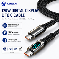 Fabricant OEM/ODM, câble USB 2.0 Type C PD120W avec écran numérique, logo personnalisé pour une charge rapide des téléphones mobiles