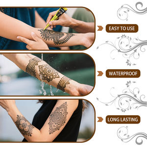 ชุดสักลายเฮนน่ากลิตเตอร์พร้อมกรวยพีวีซีและสติกเกอร์ชั่วคราวพร้อมใช้งานดีไซน์มือและเท้า84ชิ้น - Product Image 5