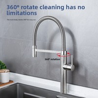 Robinet d'évier de cuisine en acier inoxydable, pivotant à 360°, avec aérateur, mélangeur eau chaude et froide, pour usage domestique, commande facile