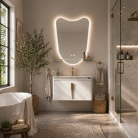 Ensemble de meubles de salle de bain contemporains avec miroir décoratif élégant doté d'un éclairage à fonction mémoire et d'un étagère de présentation