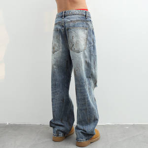 A24Akai623/Jeans homme style américain vintage, coupe droite ample, délavé, effet encre éclaboussée, style Wasteland <span class=keywords><strong>Feng</strong></span> <span class=keywords><strong>Shui</strong></span>, pour l'automne - Product Image 3