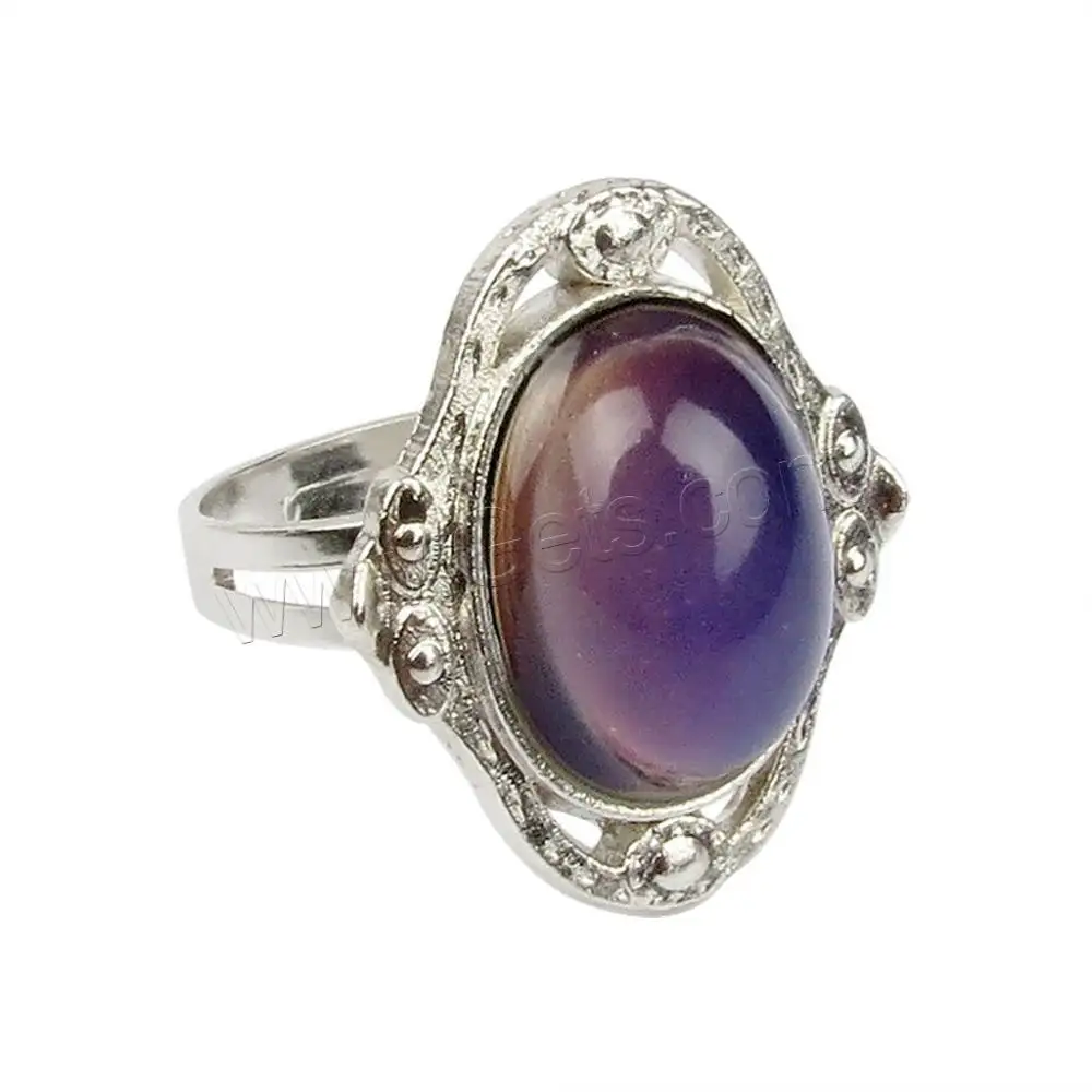 Bague d'humeur en alliage de Zinc pour femmes, bijou fantaisie en acrylique de forme ovale, réglable, change de couleur à la température, vente en gros