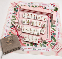 Tuiles de Mahjong Américaines Thème Noël Rose - Ensemble Acrylique 160 Pièces Durable Portable Écologique pour 4 Joueurs Fête de Noël