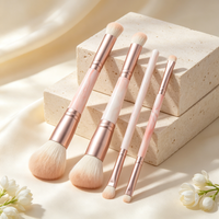 Ensemble professionnel complet de 4 pinceaux de maquillage double-embout à manche ABS, pour le visage et les yeux, avec brosses à paillettes et bâtonnets à fard à paupières en poils synthétiques