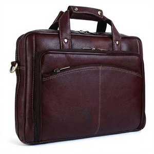Best Selling Genuine Leather Men's Office Use Laptop <b>Bags</b> & Case Polish Brown Color With Handles Customizable Designs - Product Image 1