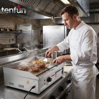 Grill Teppanyaki Commercial Électrique à Surface Plate en Acier Inoxydable Épaissi, Chauffage Rapide, Contrôle Précis de la Température