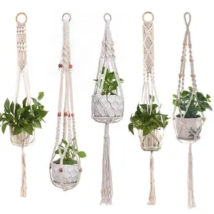 Suporte de vaso interno de algodão, cestas penduradas para decoração de jardim, cabide de planta de macrame