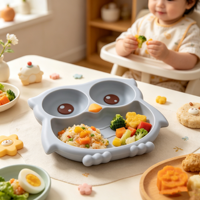 Assiette Bébé en Silicone à Ventouse avec Compartiments, Motif Hibou de Dessin Animé, Sans BPA, Qualité Alimentaire, pour Repas d'Enfants