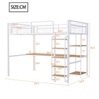 Modernes Metall-Hochbett 90x200cm Multifunktional mit Schreibtisch und Regalen Weiß (ohne Matratze) für Schlafzimmer & Schulgebrauch
