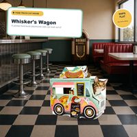 Maison pour chat en carton en forme de food truck avec fenêtre de service, design street food, pour chats d'intérieur, vente en gros, direct usine