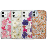 Étui CASEMIMI pour fleurs pressées - TPU souple transparent + PC, étanche et antichoc, design bleu luxueux pour tous les modèles