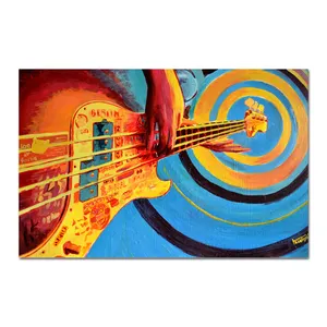 Pintura al óleo abstracta de guitarra sobre lienzo, arte de pared, instrumento Musical, pintura de naturaleza muerta para decoración de bar, impresiones giclée sobre lienzo