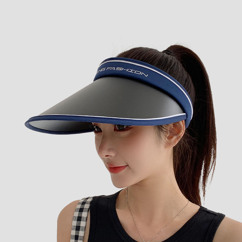 Summer Women Solid Color Wide Brim Visor Hat Sun Protection