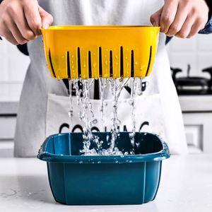 Household Kitchen Tools Double Layer Multi-function Sink Strainer Fruit <b>Vegetable</b> Washing Bowl Plastic Drain Basket - Product Image 2
