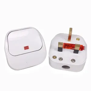 wholesale UK type G wiring plug top 3 pins electrical power connector wire plug white with fused 13A, switch,led Indicator light