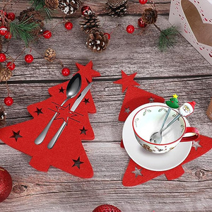 Hot Selling Christmas Cutlery Set Felt Table Decoration Christmas <b>Tree</b> Ornament Snowflake Utensil Holder Coaster Bulk - Product Image 4