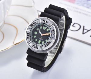 Montre à quartz professionnelle durable, résistante à l'eau jusqu'à 300 m, cadran lumineux, <span class=keywords><strong>lunette</strong></span> antidérapante, bracelet en silicone bleu marine - Product Image 2