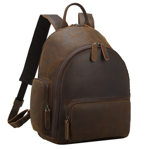 Mochila de piel de <span class=keywords><strong>vaca</strong></span> auténtica marrón oscuro, mochila de viaje de estilo Retro Vintage para hombre y mujer, diseño de <span class=keywords><strong>vaca</strong></span> Crazy Horse con cremallera - Product Image 6