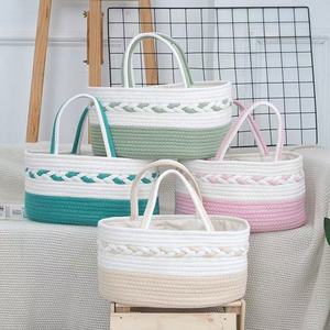 <span class=keywords><strong>Panier</strong></span> de rangement en corde de coton avec texture tressée bicolore, organiseur de couches durable, cadeau idéal pour les nouveaux parents - Product Image 5