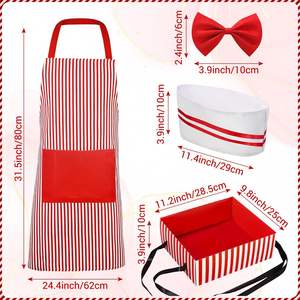 Kit de costume de serveur des années 1950, <span class=keywords><strong>tenue</strong></span> de Soda Jerk, tablier rayé rouge et blanc, toque de chef, nœud papillon, plateau à collations, cosplay de serveuse d'Halloween - Product Image 4