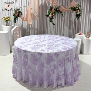 Grande Nappe Ronde Écrue - Broderies Et Incrustations Floral - Coton/Polyester