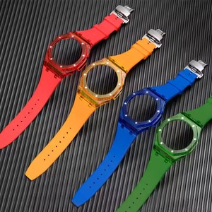 Transparent Mod Kit Silicone Bracelet de montre en caoutchouc boîtier de montre en acier pour <span class=keywords><strong>g</strong></span> <span class=keywords><strong>shock</strong></span> GA2100 étanche FKM bracelet en caoutchouc boîtier 45mm - Product Image 1