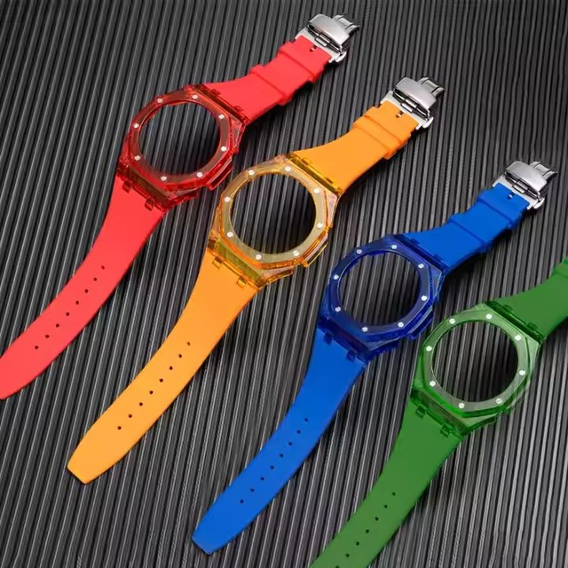 Transparent Mod Kit Silicone Rubber Watch Band Steel Watch case for g Shock GA2100 Waterproof FKM Rubber Strap case 45mm
