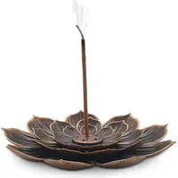 Suporte de incenso em latão, queimador de incenso em formato de lotus e cone, porta-incenso com coletor de cinza