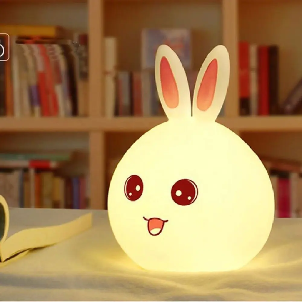 Capteur tactile coloré lapin LED veilleuse télécommande USB Rechargeable dessin animé Silicone lapin lampe pour enfants enfants bébé