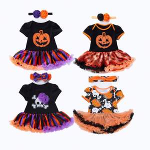 Venta al por mayor Bebé Ropa de Halloween niña calabaza dibujos animados manga corta mameluco vestido lindo recién nacido Festival ropa - Product Image 1