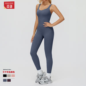 ชุดบอดี้สูทคอเหลี่ยมสีทึบสำหรับผู้หญิงชั้นสูงพร้อมเลกกิ้งเอวสูงชุดกีฬาโยคะวิ่ง ELT9506-2 - Product Image 2