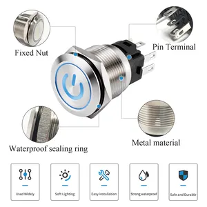 Latching momentary chiếu sáng mini trên off12mm 16mm 22mm kim loại Power Ring LED explosionproof Nút chuyển đổi