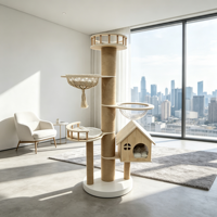 Arbre à chat classique de luxe Pettoyglobal, grand modèle, 173 cm, avec pilier d'escalade en chanvre de 17 cm de épaisseur, maison en bois massif, 4 niveaux et panier en macramé