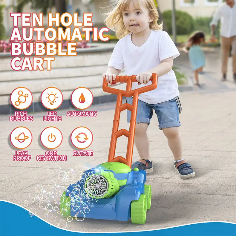 Outdoor Sommers pielzeug Kinder Voll automatische 10-Loch-Luftpolsterwagen Blitzlicht Musikalische Blase Rasenmäher Tank Bubble Machine Toys